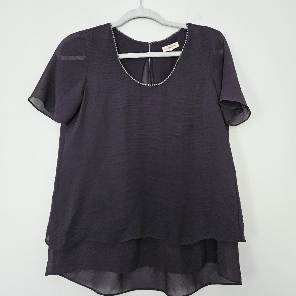 Rebecca Taylor plum layers sheer blouse size 2
